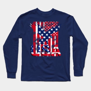 USA American Flag Patriotic Day Typography Vintage retro T-Shirt for Men, Women & Kids" Long Sleeve T-Shirt